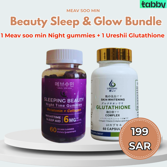 beauty sleep and glow bundle with melatonin gummies and glutathione for better sleep clearer skin even tone and refreshed healthy appearance