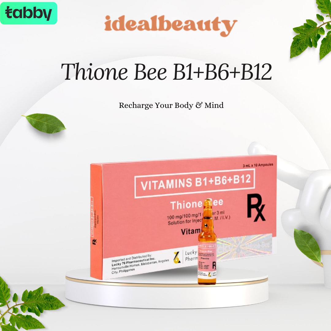 Thione Bee Vitamin B1 B6 and B12 ampoules with product packaging for wellness and nutritional support