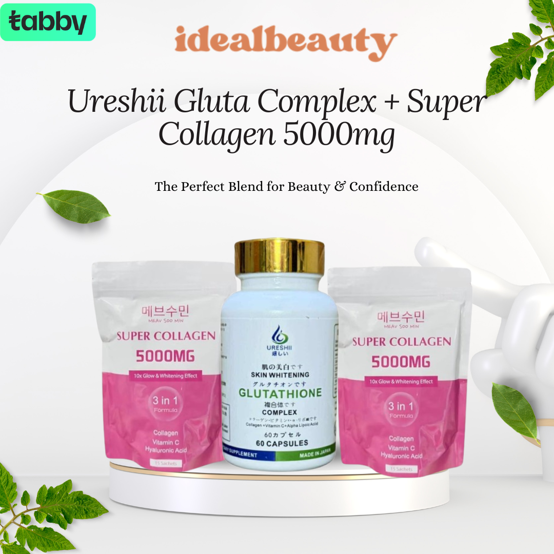 Ureshii Glutathione Complex and Super Collagen 5000mg bundle for skin brightening beauty and wellness support